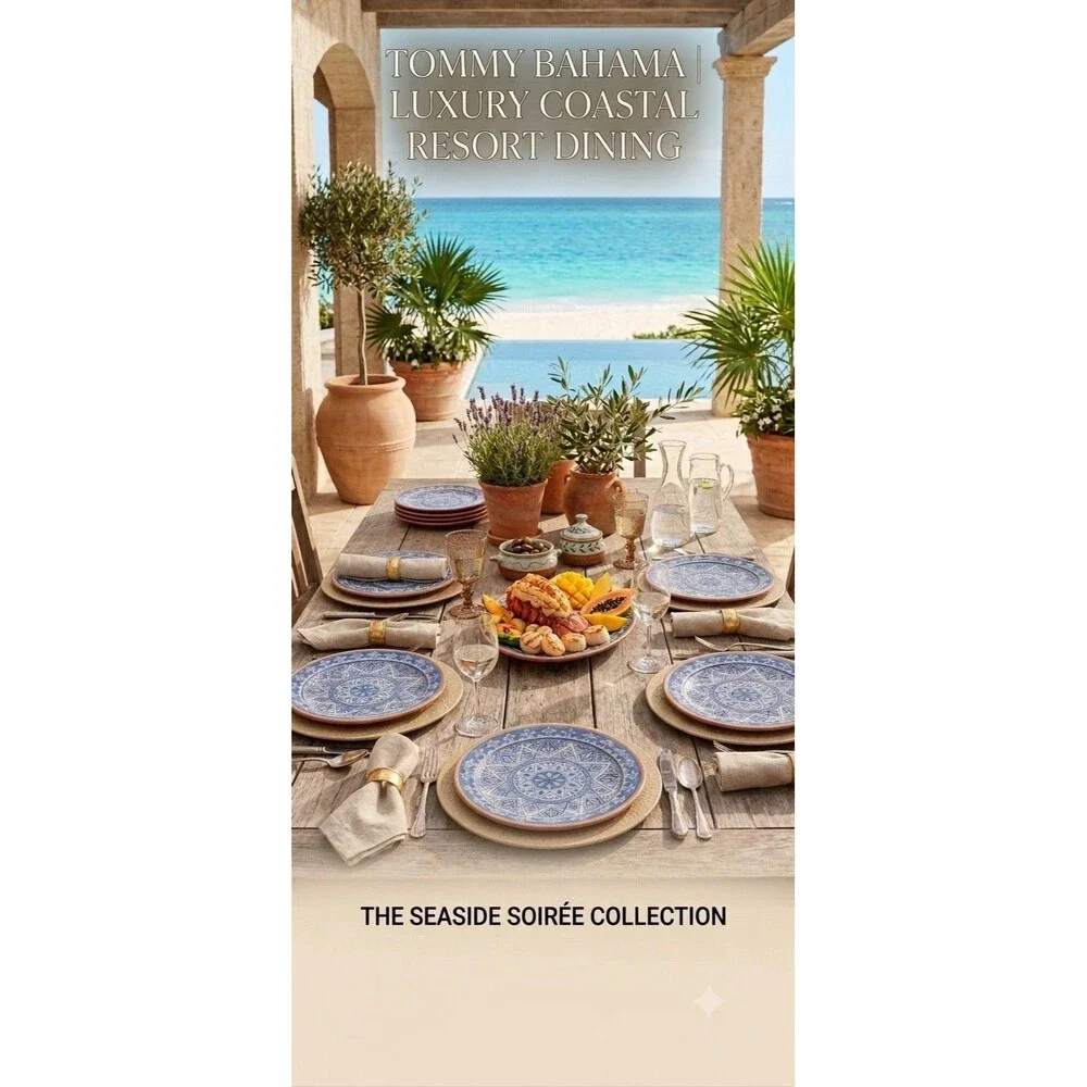 TOMMY BAHAMA Spanish Blue Tile Melamine Terracotta Dinner Plates 10.5